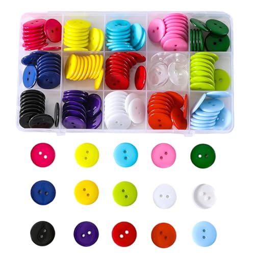 Mahaohao Nähknöpfe aus Kunstharz, 2 Löcher, flache Rückseite, 15 Farben, mit Aufbewahrungsbox, glatte, wasserdichte Oberfläche für Bastelarbeiten (9 mm, 10 mm, 12,5 mm, 15 mm, 20 mm, 25 mm) (gemischte von mahaohao