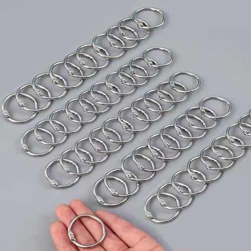 Loseblatt-Metall-Binderinge, 1,9 cm, 100 Stück, 20 mm Silber, vernickelte Schlüsselringe, für Karteikarten, Notizbuch, Zuhause und Schule, Bürobedarf, Kunststoffbox-Paket von makanu