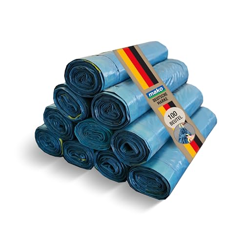 mako Müllsäcke 100x 110 l KOMFORT – Stabile, reißfeste Müllbeutel mit Zugband, 110 l Fassungsvermögen, aus 100% recyceltem Material, wasserdicht (10 Rollen à 10 Beutel)) von mako