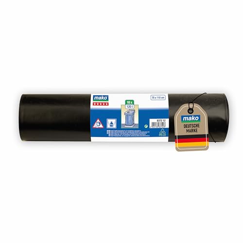 mako Müllsäcke 10x 120 l PREMIUM – Reißfeste und wasserdichte Abfallsäcke, 100% recyceltes Material, für große Abfallmengen von mako