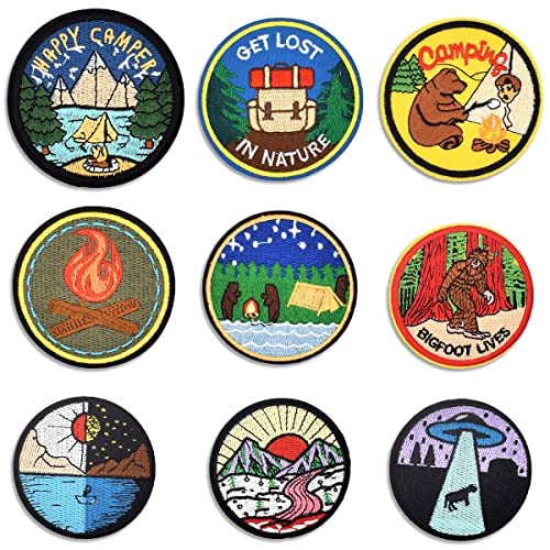 9 Stück Patches zum aufnähen/aufbügeln, Camping&Wandern Bügelflicken für DIY-Kleidung Rucksäcken Jacken T-Shirt Jeans Taschen Hüte von makstore