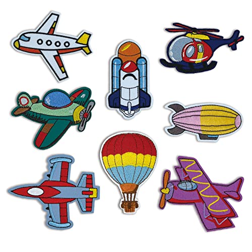 8 Stück Bügel Patches Kinder - Flugzeug Hubschrauber Aufnäher, Bügelflicken Applikation zum aufnähen/aufbügeln für Jacken Tasche T-Shirt Jeans Backpack von makstore