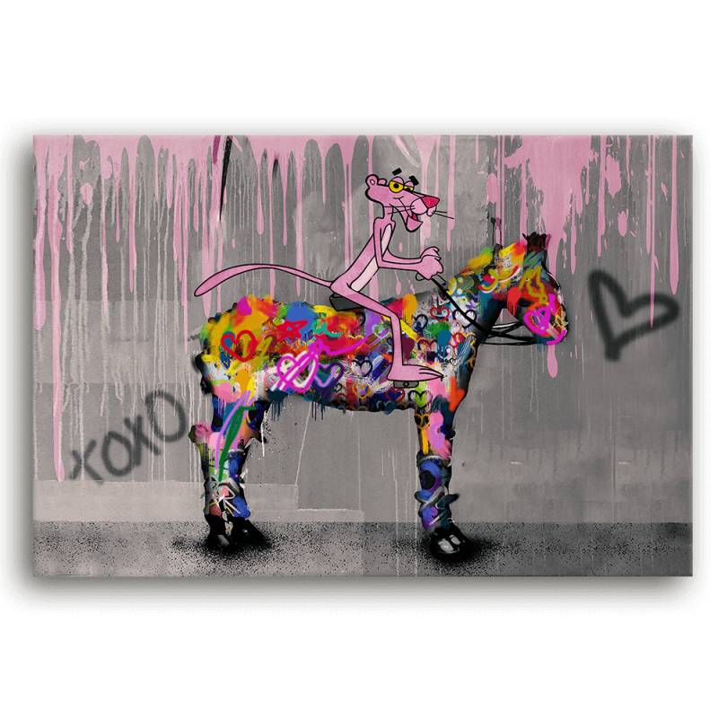 Leinwandbild - PINK PANTHER - LIEBT PFERDE - LIMITED EDITION von malango