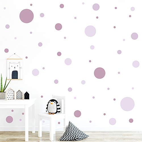 malango® 78 Wandsticker Punkte Kinderzimmer Wandtattoo Kreise Set Wanddekoration Wanddeko Mädchen Jungen Kids Klebepunkte bunt selbstklebend Mauve-Flieder von malango