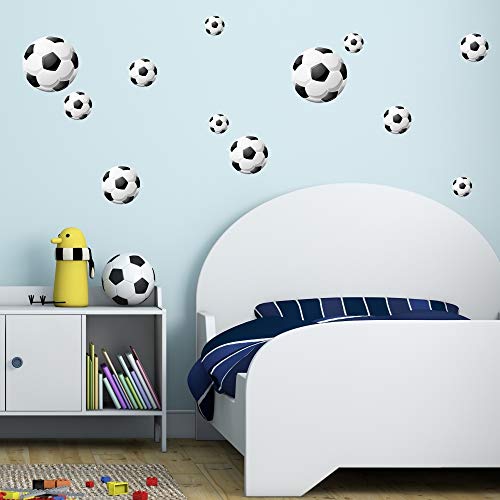 malango Wandsticker Fußball 12er Set Wandaufkleber Wandtattoo Fussbälle Wanddekoration Wand Sticker ca. 2X 20 cm / 2 x 14 cm / 4 x 10 cm / 4 x 7 cm von malango