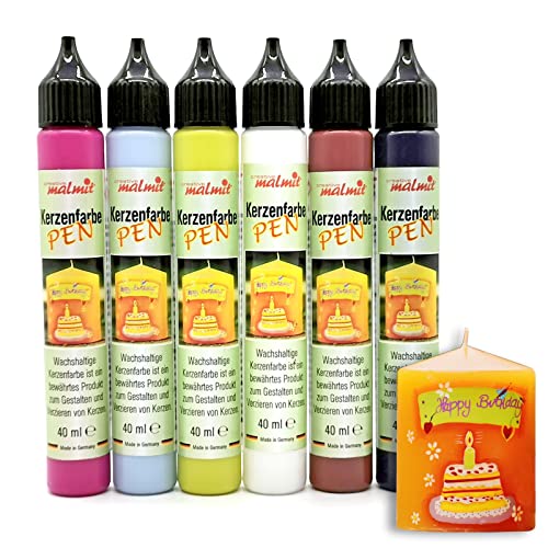 Creativ malmit Kerzenfarbe 6er Set Kerzenstifte je 40ml Wachsfarben Flüssigwachs Nr.2, Mehrfarbig von malmit