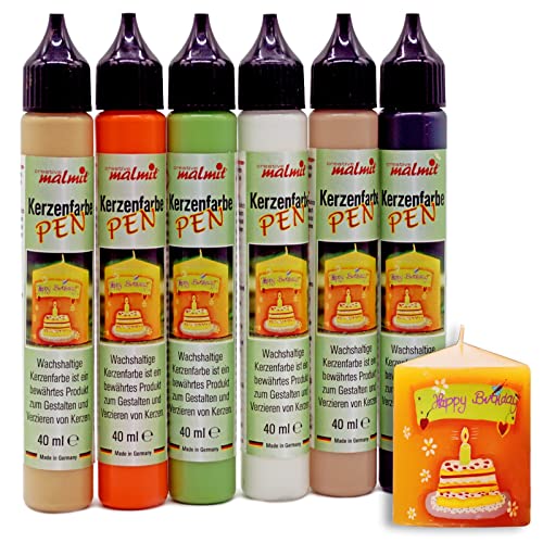 malmit Kerzenfarbe 6er Set 40 ml Kerzenstifte Wachsfarben Flüssigwachs Farben, Bunt von malmit