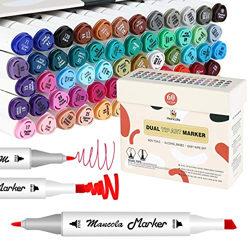 Mancola 60 Farben Marker Stifte Set , Alkohol Markers für Illustration, Architektur, Design, Anime, Manga, Graffiti, für Kinder, Studenten, Künstler MA-MK60 von mancola
