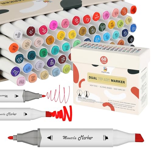 mancola 60 Farben Marker Stifte Set, Alkohol Markers für Illustration, Architektur, Design, Anime, Manga, für Kinder, Studenten, Künstler MA-MK60 mancola 60 Farben Marker Stifte Set, Alkohol Markers für Illustration, Architektur, Design, Anime, Manga, für Kinder, Studenten, Künstler MA-MK60 von mancola