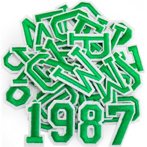Aufnäher zum Aufbügeln, Buchstaben und Zahlen, für Kleidung, bestickt, A-Z, Zahlen 0–9, Applikation für Kleidung, Hüte, Rucksäcke, Jacken, Hosen, 72 Stück (grün) von mancyz
