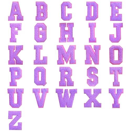 Mancyz Chenille Varsity Buchstaben Patches A-Z Alphabet Set 2.9 Zoll Lila Aufbügler oder Aufnähen 26 Stück von mancyz