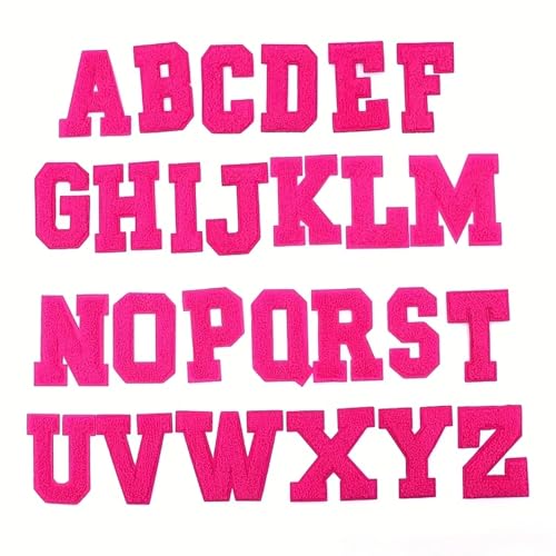 Mancyz Varsity Buchstaben Patches, 26 Stück A-Z Alphabet, zum Aufbügeln oder Aufnähen, Rosenrot Chenille, 7,3 cm von mancyz