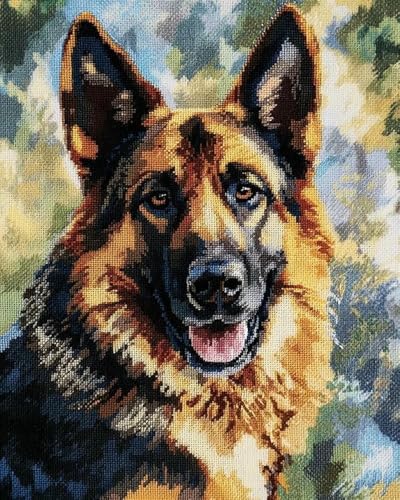 Kreuzstich-Stickset mit Tierhund, Deutscher Schäferhund, Kreuzstich-Stempelset für Erwachsene, Kreuzstich-Set,40X50CM von mantianhome