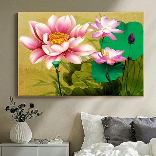 mantianhome Beliebtes graviertes Kreuzstich-Set mit Lotusmusterdruck, Kreuzstich-Set für Anfänger, 11 CT, DIY, fortgeschrittene handgefertigte Heimdekoration,40X50CM von mantianhome