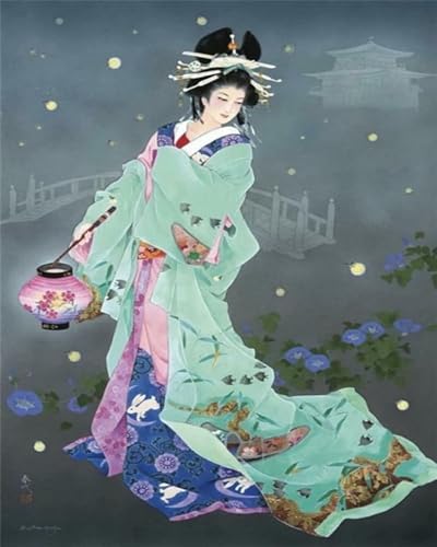 mantianhome Geschnitztes Kreuzstich-Set, schöne Kimono-Frau,bedrucktes Kreuzstich-Set, Anfänger, 11 CT, DIY, fortgeschrittenes handgefertigtes Stickset für die Heimdekoration,40X50CM von mantianhome