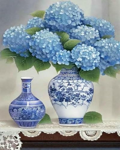 mantianhome Geschnitztes Kreuzstich-Set mit Hortensie,bedrucktes Kreuzstich-Set für Anfänger, 11 CT, DIY, fortgeschrittenes handgefertigtes Stickset für die Heimdekoration,40X50CM von mantianhome