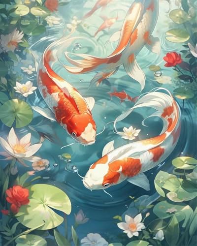 mantianhome Koi-Lotus-Stickerei-Kreuzstich-Set – 40 x 50 cm, 11 CT, beliebtes bedrucktes Kreuzstich-Set, DIY für Anfänger und Fortgeschrittene von mantianhome
