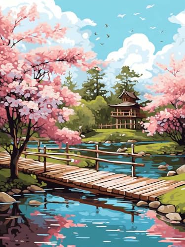 mantianhome Kreuzstich-Malset mit japanischem Kirschblütenpark-Muster, 11CT Kreuzstich-Dekor, Stickarbeiten, DIY, fortgeschrittenes handgefertigtes Stickset,40X50CM von mantianhome