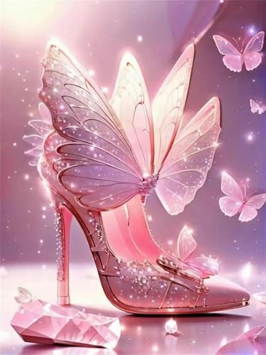 mantianhome Kreuzstich-Set für Erwachsene, Schmetterlings-High-Heels, 11 CT, beliebtes handgefertigtes Stickset für Anfänger, DIY, genaues Muster, gedruckter Kreuzstich-40X50CM von mantianhome