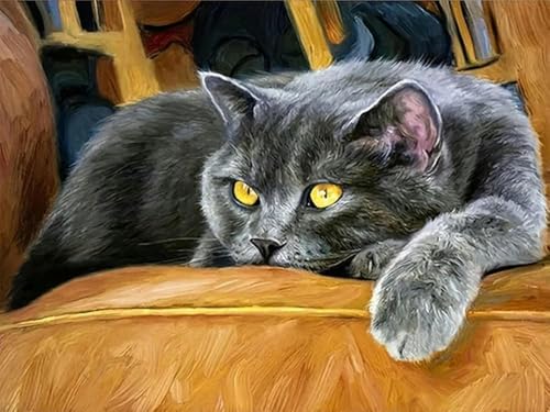 mantianhome Kreuzstich-Set für Erwachsene, Tier, blaue Katze, 11 CT, beliebtes handgefertigtes Stickset für Anfänger, DIY, genaues Muster, gedruckter Kreuzstich-40X50CM von mantianhome
