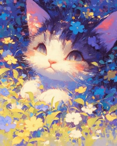 mantianhome Kreuzstich-Stickset, Blume, Tier, Katze, 11 CT, handgefertigtes Set, DIY-Druckmuster, Dekoration, Heimdekoration, Veranda für die Inneneinrichtung,40X50CM von mantianhome