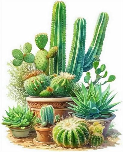 mantianhome Kreuzstich-Stickset, Kaktuspflanze, 11 CT, handgefertigtes Set, DIY-Druckmuster, Dekoration, Heimdekoration für die Veranda, Heimdekoration,40X50CM von mantianhome