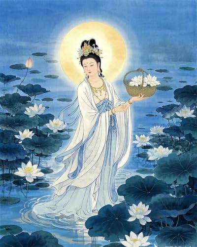 mantianhome Kreuzstich-Stickset, Lotus-Buddha-Mädchen, DIY-gedrucktes Kreuzstich-Stickbild-Set 11CT für Erwachsene und Anfänger - 40 x 50 cm von mantianhome