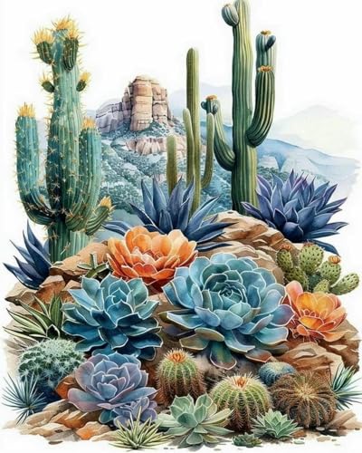 mantianhome Kreuzstich-Stickset, Sukkulente Blume, 11 CT, handgefertigtes Set, DIY-Druckmuster, Dekoration, Heimdekoration für die Veranda, Heimdekoration,40X50CM von mantianhome