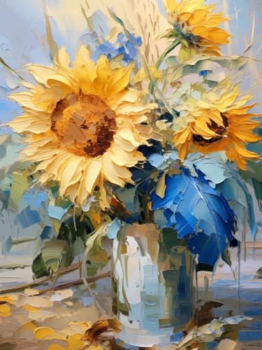 mantianhome Sonnenblumen-Ölgemälde-Kreuzstich-Set, 11CT Kreuzstich-Dekorationsgemälde für Stickarbeiten, DIY, fortgeschrittenes handgefertigtes Stickset,40X50CM von mantianhome