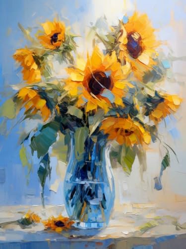mantianhome Sonnenblumen-Ölgemälde-Kreuzstich-Set, 11CT Kreuzstich-Dekorationsgemälde für Stickarbeiten, DIY, fortgeschrittenes handgefertigtes Stickset,40X50CM von mantianhome