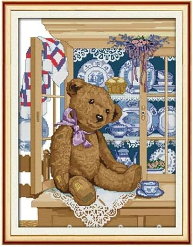 mantianhome Stickset, Kreuzstich-Stickerei, Basteln, Teddybär-Stickerei, Anfänger, handgefertigte Handarbeiten (11 CT), Erwachsene Kinder, Bastel-Geschenkset, Möbeldekoration-40 * 50cm, einzigartige von mantianhome