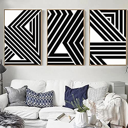 Abstrakte Schwarz-Weiß-Linien Geometrische Figuren Drucken Leinwand Malerei Bild Home Wall Art Schlafzimmer Modernes Dekor Ungerahmt-30x40cmx3 von marca generica