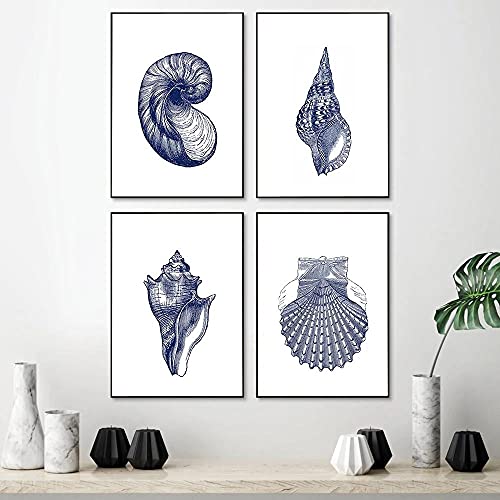 marca generica Wandkunst Leinwand Malerei Drucke Poster Küsten Muschel Bild Vintage Illustration Indigo Blau Dekor Ungerahmt-30x40cmx4 marca generica Wandkunst Leinwand Malerei Drucke Poster Küsten Muschel Bild Vintage Illustration Indigo Blau Dekor Ungerahmt-30x40cmx4 von marca generica