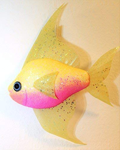 EIN bunter Fisch zur Dekoration mit Glitzer 42 x 30 cm Polyschaum (Gelb Pink) von maritime Dekoration