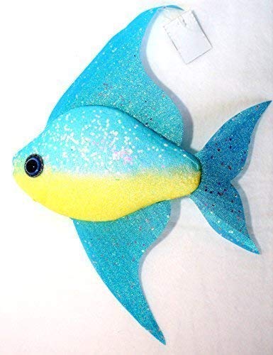 EIN bunter Fisch zur Dekoration mit Glitzer 42 x 30 cm Polyschaum (Hellblau-Gelb) von maritime Dekoration