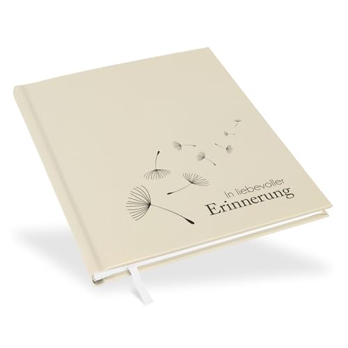 Marthiesens® Kondolenzbuch in chamgagne creme | Prägung schwarz "In liebevoller Erinnerung" mit Pusteblumen | wattiertes Hardcover | Format 21 x 25 cm | 100 Seiten (50 Blatt) hochwertiges Papier von marthiesens