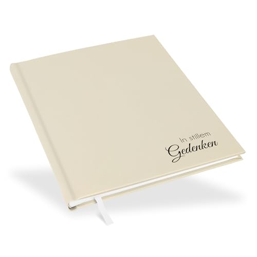 Marthiesens® Kondolenzbuch in champagne creme | Prägung schwarz "In stillem Gedenken" | wattiertes Hardcover | Format 21 x 25 cm | 100 Seiten (50 Blatt) hochwertiges Papier von marthiesens