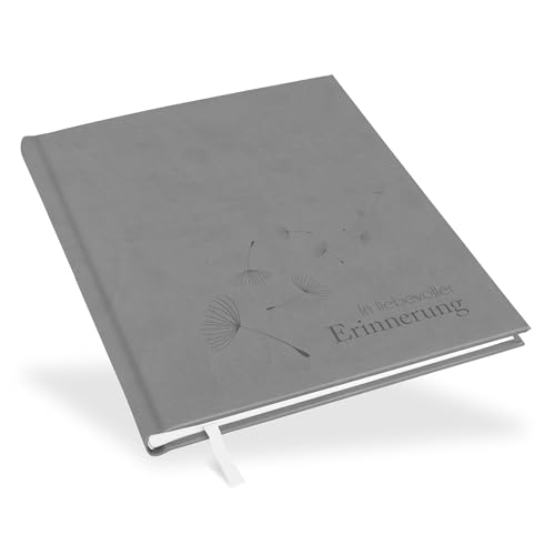 Marthiesens® Kondolenzbuch in grau | Blindprägung "In liebevoller Erinnerung" mit Pusteblumen | wattiertes Hardcover | Format 21 x 25 cm | 100 Seiten (50 Blatt) hochwertiges Papier von marthiesens