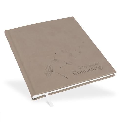 Marthiesens® Kondolenzbuch in taupe greige | Blindprägung "In liebevoller Erinnerung" mit Pusteblumen | wattiertes Hardcover | Format 21 x 25 cm | 100 Seiten (50 Blatt) hochwertiges Papier von marthiesens