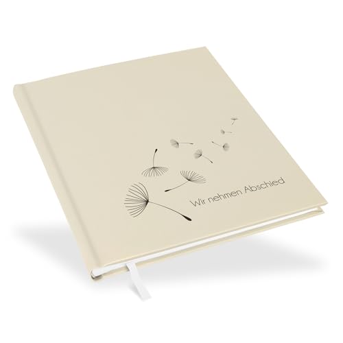 Marthiesens® Trauerbuch in champagne creme | Prägung schwarz "Wir nehmen Abschied" mit Pusteblumen | wattiertes Hardcover | Format 21 x 25 cm | 100 Seiten (50 Blatt) hochwertiges Papier von marthiesens