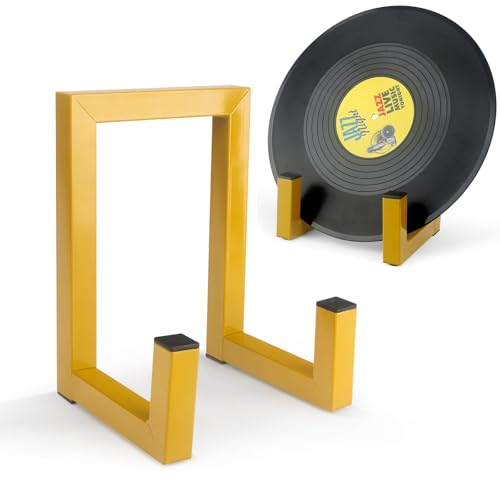 masteymoh Schallplattenhalter, Vinyl-Schallplatten-Aufbewahrungsständer, Display, Metallalbumrahmen für Vinyl-Schallplatten, schwarz, LP, Bild, Teller, Foto-Staffelei (2,5 cm, Golden) von masteymoh