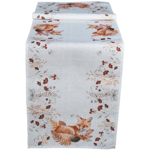 Herbstlicher Tischläufer 40 x 140 cm Fuchs & Blättern - Dekorativ Bedruckte Mitteldecke Coco für Herbstdeko im Esszimmer, Wohnzimmer & Küche - Farbiges Tischtuch für stimmungsvolle Atmosphäre von matches21 HOME & HOBBY
