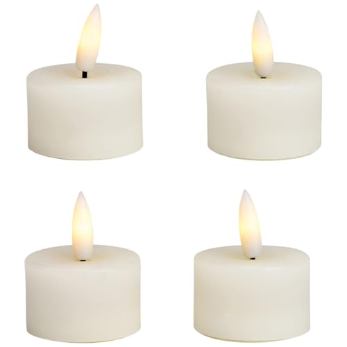 LED Teelichter 4er Set aus Wachs mit Timerfunktion - Kerze realistisch flackernde Flamme warmweiß Ø 4 x 4 cm - Elektrische Wachskerze in Weiß als gemütliche Tischdeko LED Teelichter 4er Set aus Wachs mit Timerfunktion - Kerze realistisch flackernde Flamme warmweiß Ø 4 x 4 cm - Elektrische Wachskerze in Weiß als gemütliche Tischdeko von matches21 HOME & HOBBY