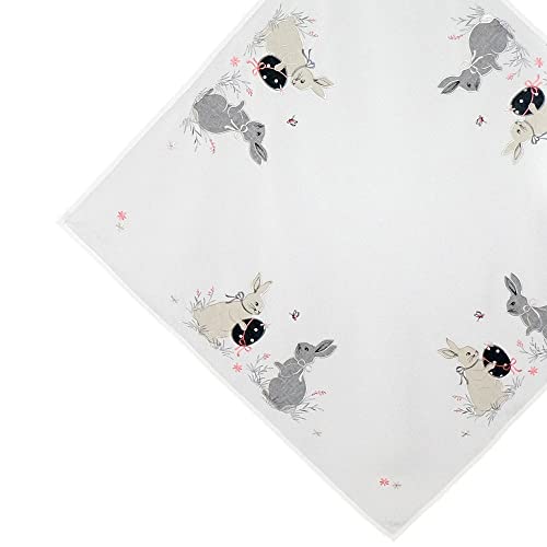 Tischdecke Amanda 85 x 85 cm mit Stick & Hasen-Applikation Frühlingshafte Mitteldecke Polyester von matches21 HOME & HOBBY