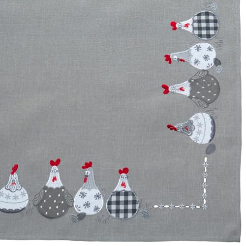 Tischdecke Tami 85 x 85 cm mit witziger Hühnerstickerei grau Landhausstil & pflegeleicht Polyester von matches21 HOME & HOBBY
