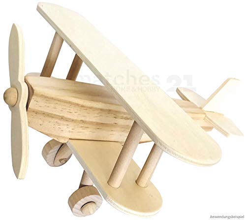 matches21 Doppeldecker Flugzeug einfacher Holzbausatz Bausatz vorgefertigt Holz Bastelset für Kinder ab 7 Jahre von matches21 HOME & HOBBY