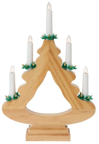 Kerzenbrücke BAUM aus Holz - Schwibbogen Lichterbogen mit 5 Kerzen Lampen m Stecker - 39 cm von matrasa