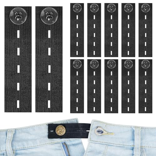 mauuuba 12 STK Hosenbunderweiterung Damen, Hosenerweiterung Schwangerschaft, Hosenknopf Verlängerung, Verstellbare Hosenbund Verlängerung, Knopfverlängerung für Hosen Jeans Extender Buttons - Schwarz von mauuuba