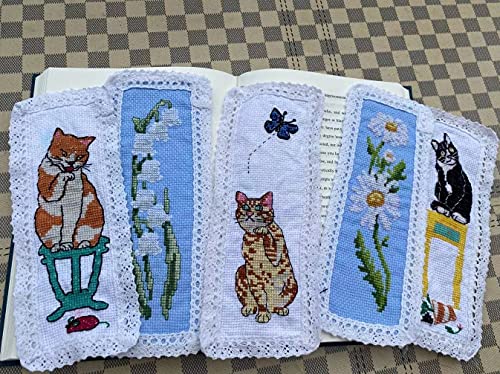 6 Stück Aida-Stoff mit Katzen und Blumen, Kreuzstich Lesezeichen, 8 x 20 cm, 100 % Baumwolle, Kreuzstich Lesezeichen 6 Stück Aida-Stoff mit Katzen und Blumen, Kreuzstich Lesezeichen, 8 x 20 cm, 100 % Baumwolle, Kreuzstich Lesezeichen von max stitch design