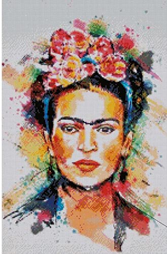 Frida Kreuzstich-Set, Baumwolle, 150 x 230 Stich, 27 x 42 cm, Frida Portrait Baumwolle von max stitch design